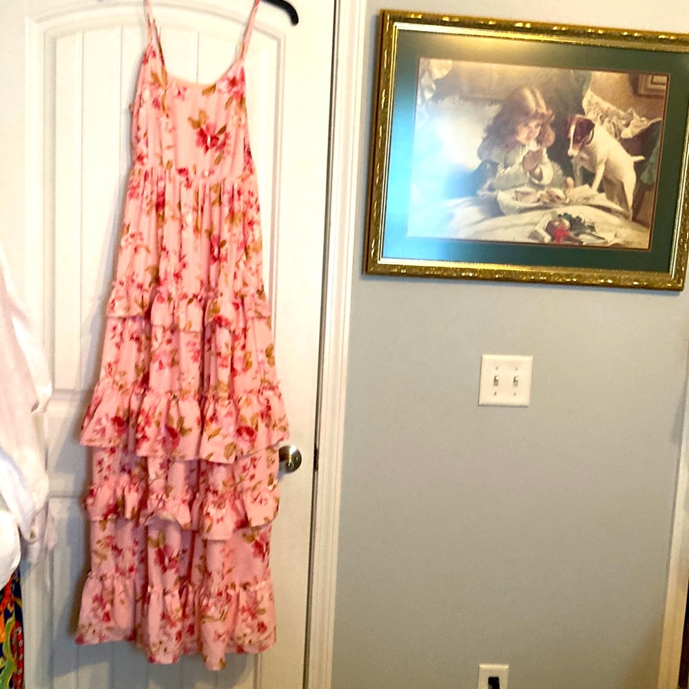 Maxi ruffle t strap dressy dress